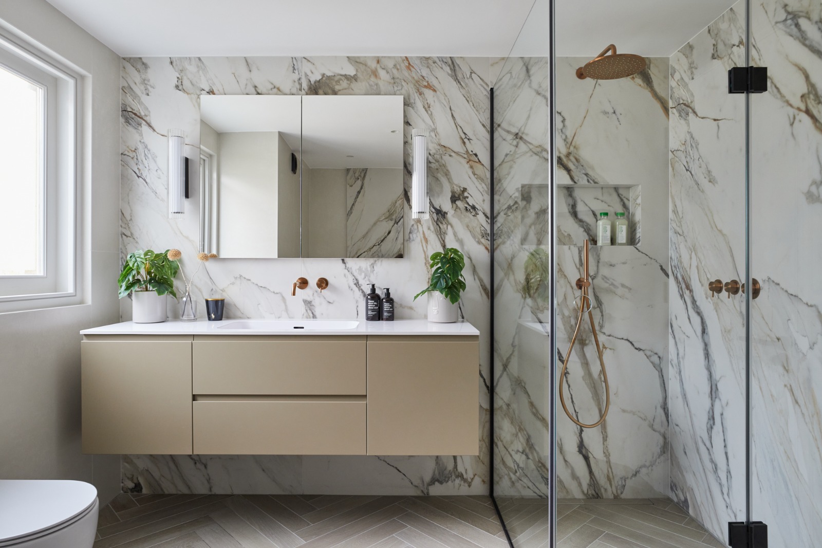 This photo shows a completed bathroom renovation